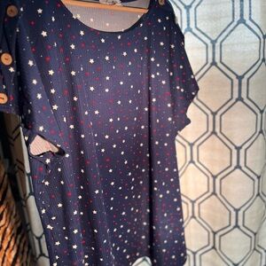 Auneliese Navy Blue with White and Red Stars Size 3X